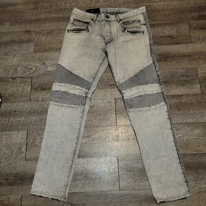 Balmain Tapered Men's Light Gray Washed Biker Jeans Size 34